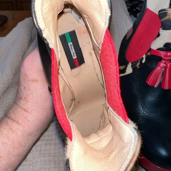 LEATHER LG BETTIE  SZ 37/6.5 USA Leopard Print Ankle Boots-made in ITALY - Picture 5 of 10